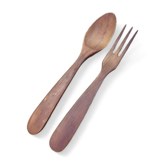 Vintage Hardwood Spoon Fork Salad Serving Decorative Utensil Set - Picture 1 of 13